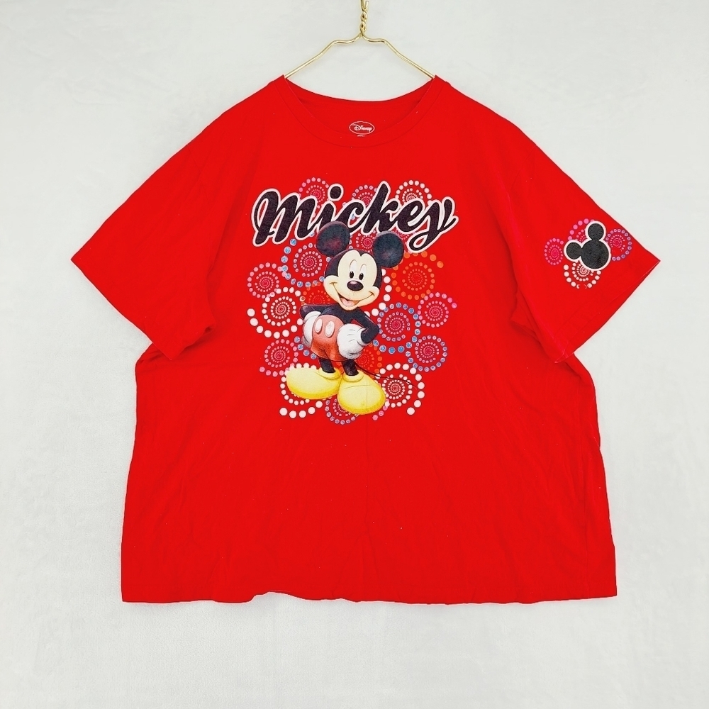 Disney Cotton Red Summer Mickey Mouse Print Casual Short Sleeve T-Shirt P362